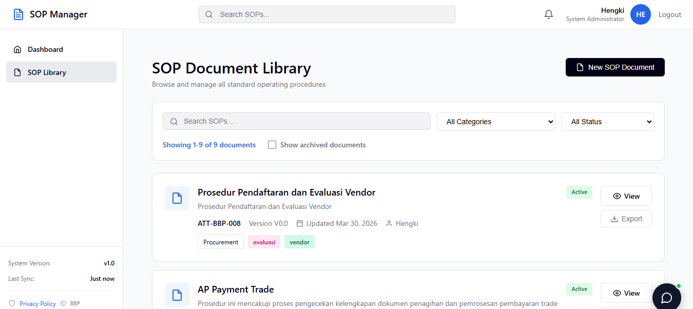 SOP Management support screenshot 2